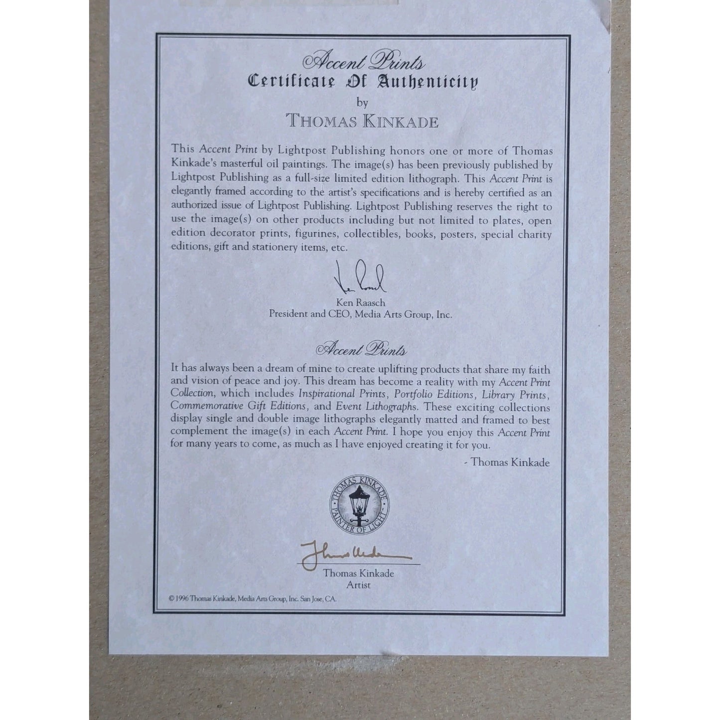 Thomas Kinkade Victorian Christmas I “O Come All Ye Faithful” COA Accent print