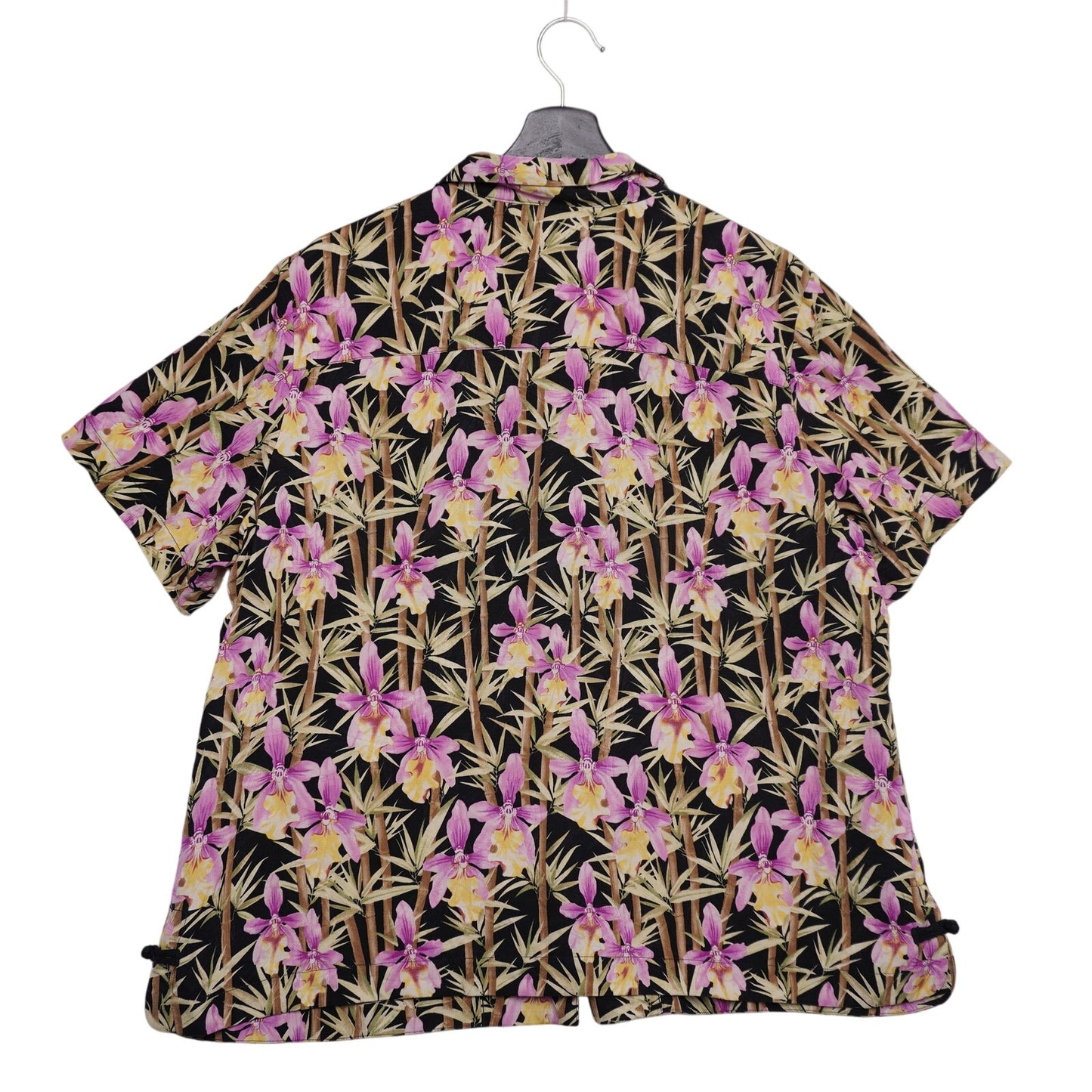 Tommy Bahama 100% Silk Hawaiian Shirt XL Black Orchid Bamboo Floral Aloha Camp