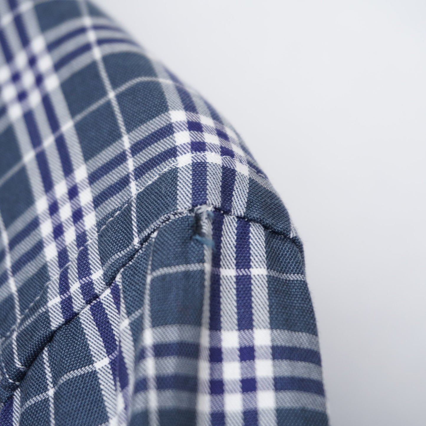 Hiromichi Nakano Short Sleeve Cutaway Collar Shirt Blue/Green Plaid 100% Cotton