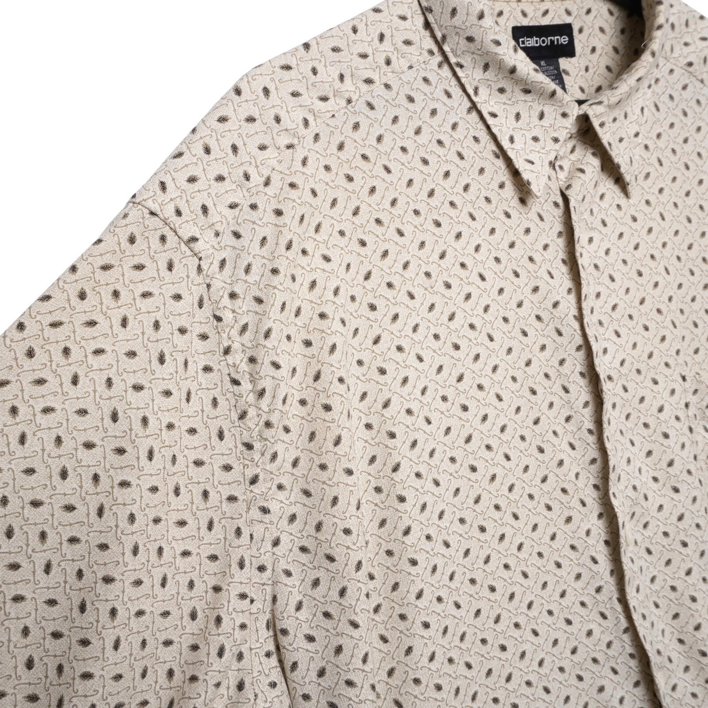 Vintage Claiborne Shirt Mens XL Beige Geometric Pattern Short Sleeve