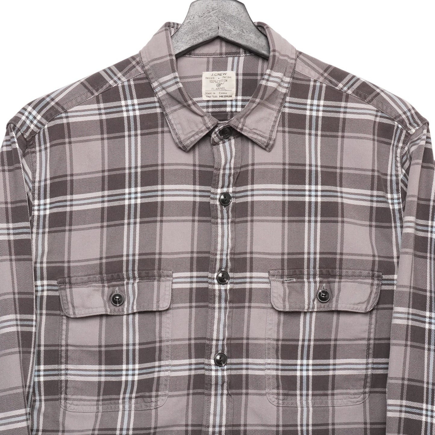 J.Crew Flannel Shirt Mens M Gray Blue Plaid Long Sleeve Cotton Casual