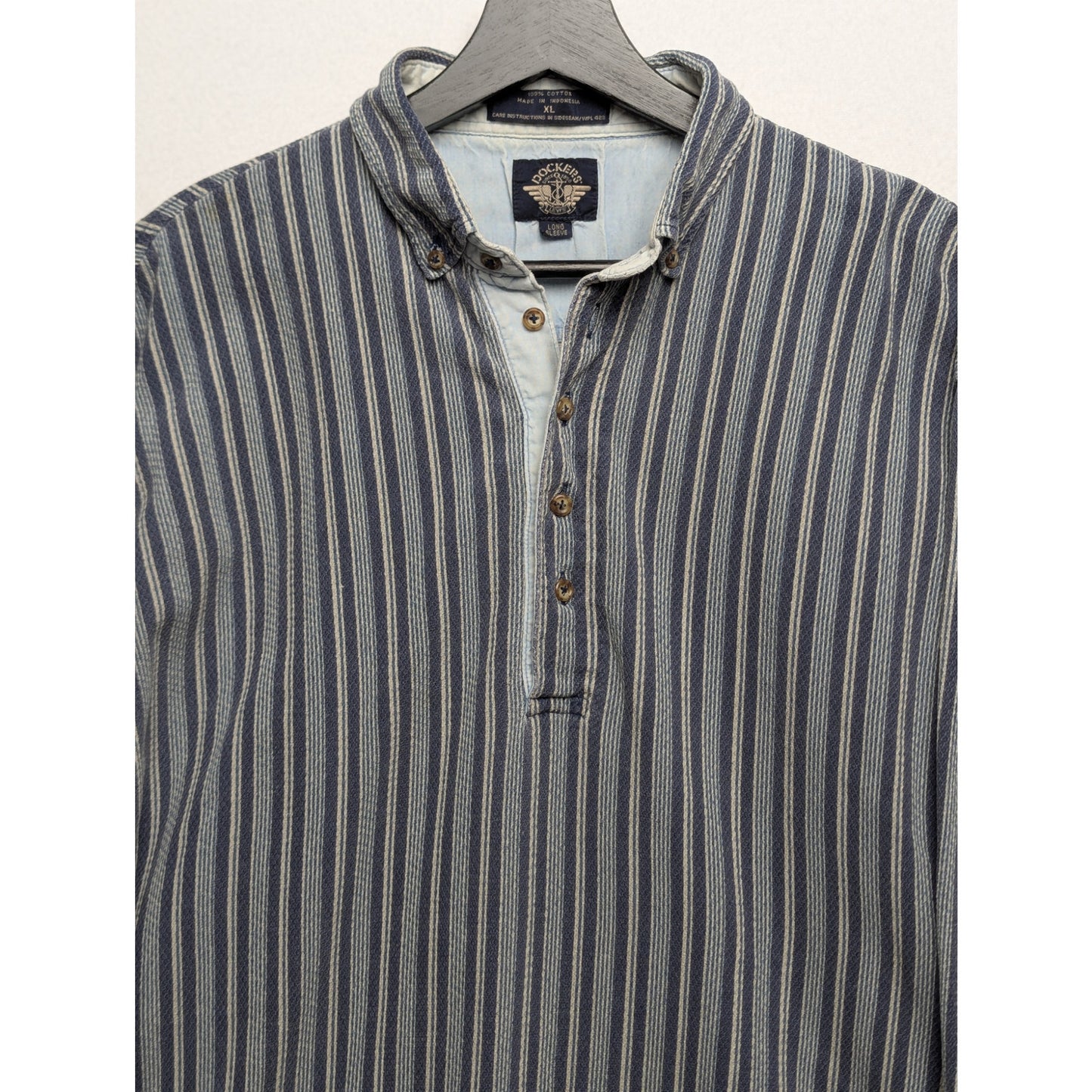 Dockers Striped Vintage Style Henley Cotton Pullover Shirt XL
