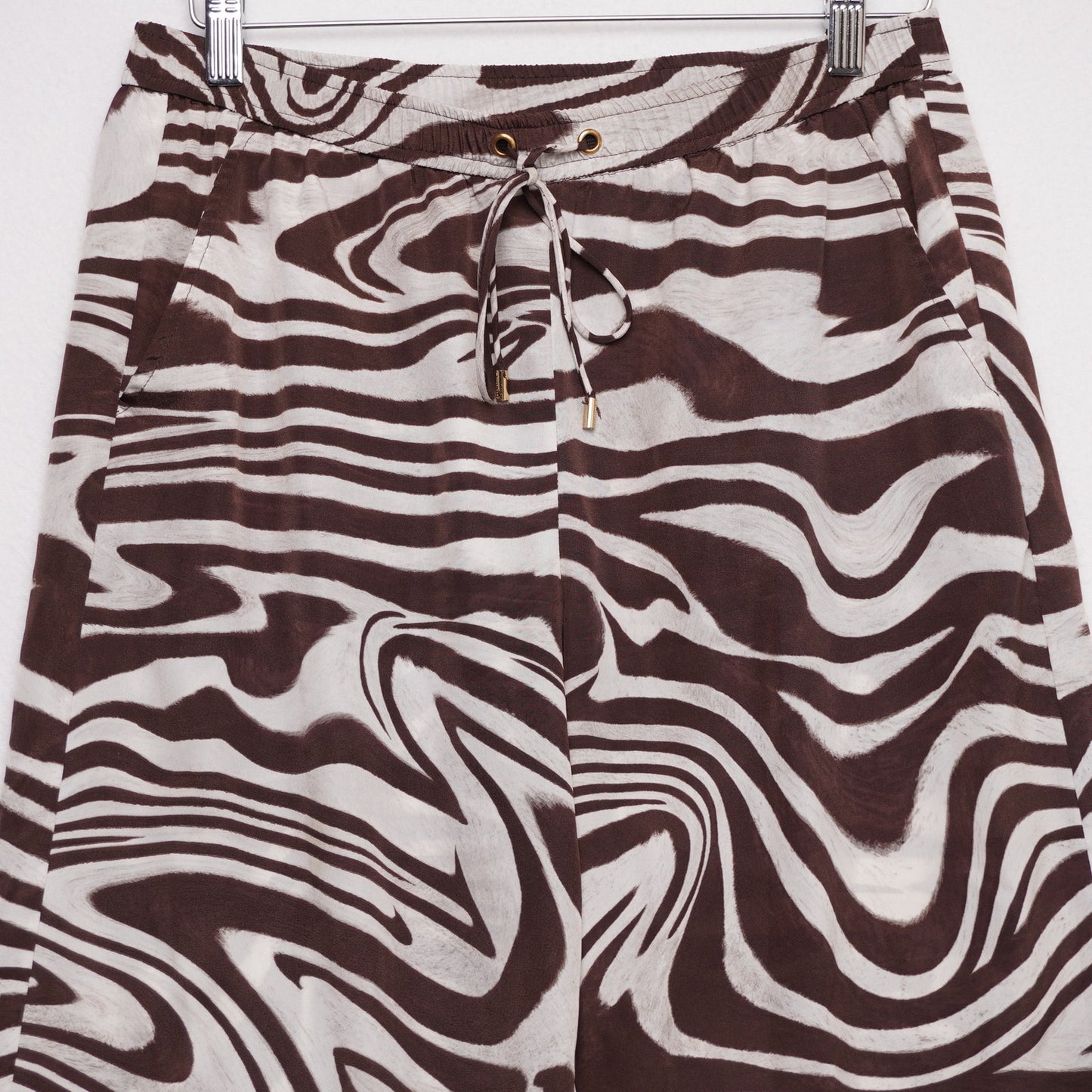 Michael Michael Kors Wide Leg Zebra Swirl Print Pants Size 8 Brown Drawstring
