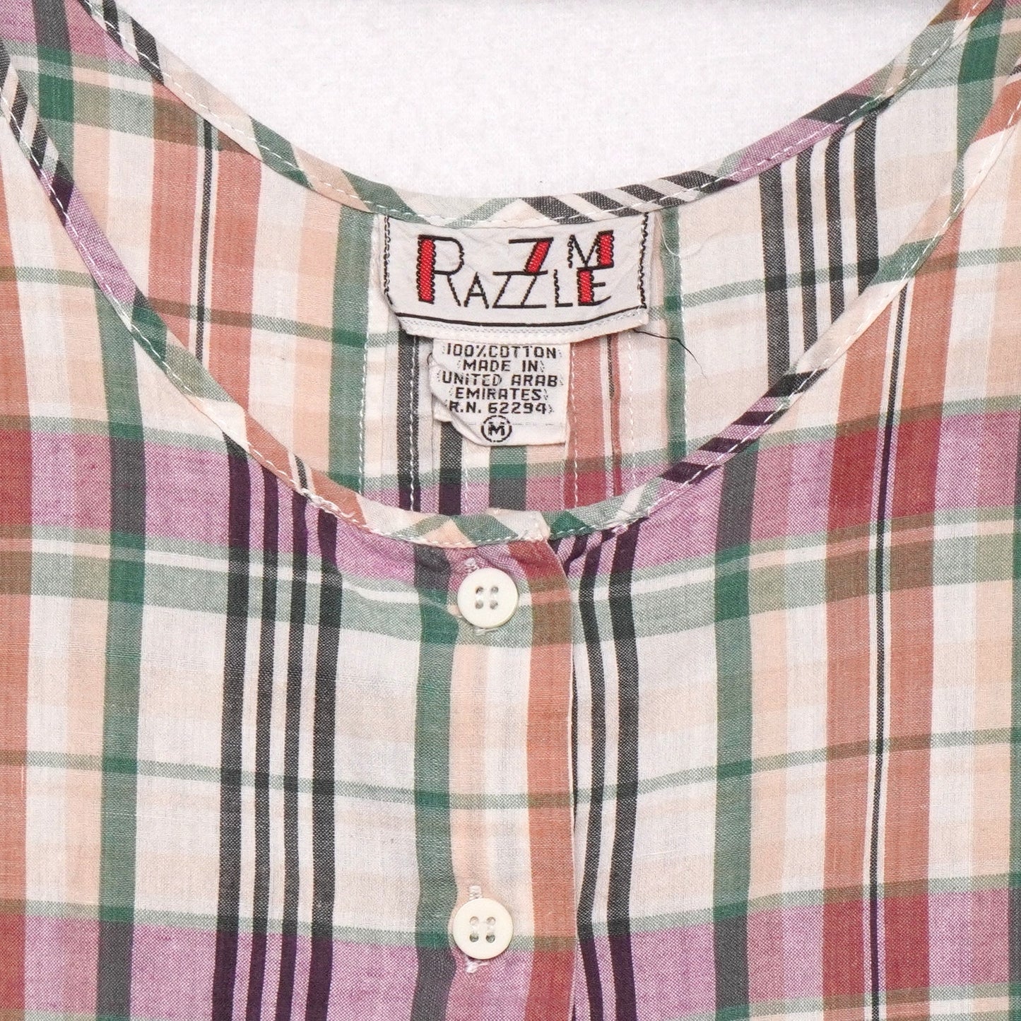 Vintage Razzle Plaid Cotton Sundress M Sleeveless Button Front Pockets