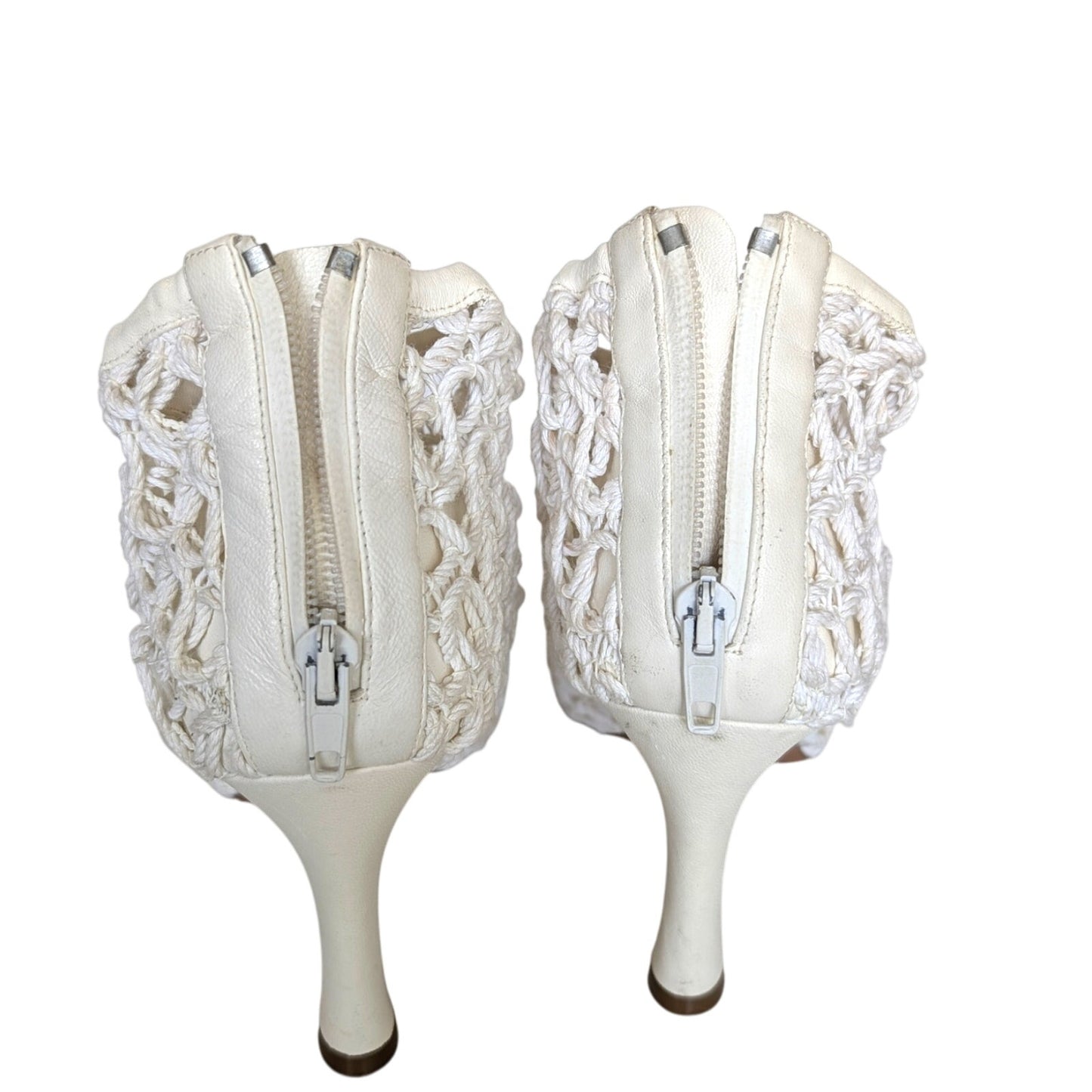 Celine Phoebe Philo Crochet Square Toe MInimalist White Pumps 35