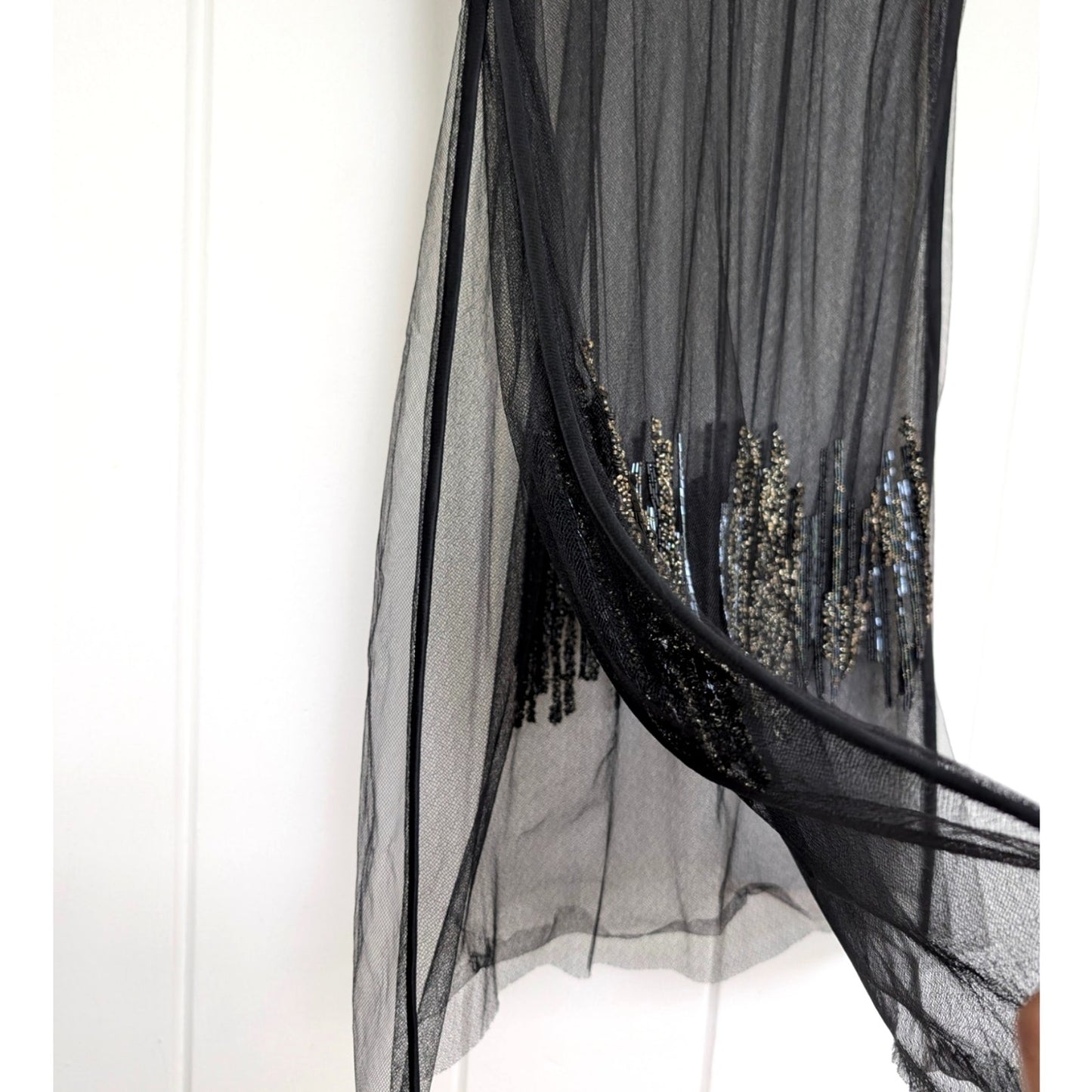 Maiyet Black Sheer Beaded Embellished Overlay Evening Dress - Size 36 (US 4)