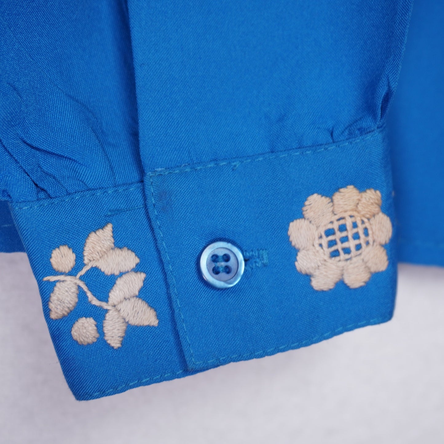 Vintage Women's Western Style Embroidered Electric Blue Blouse