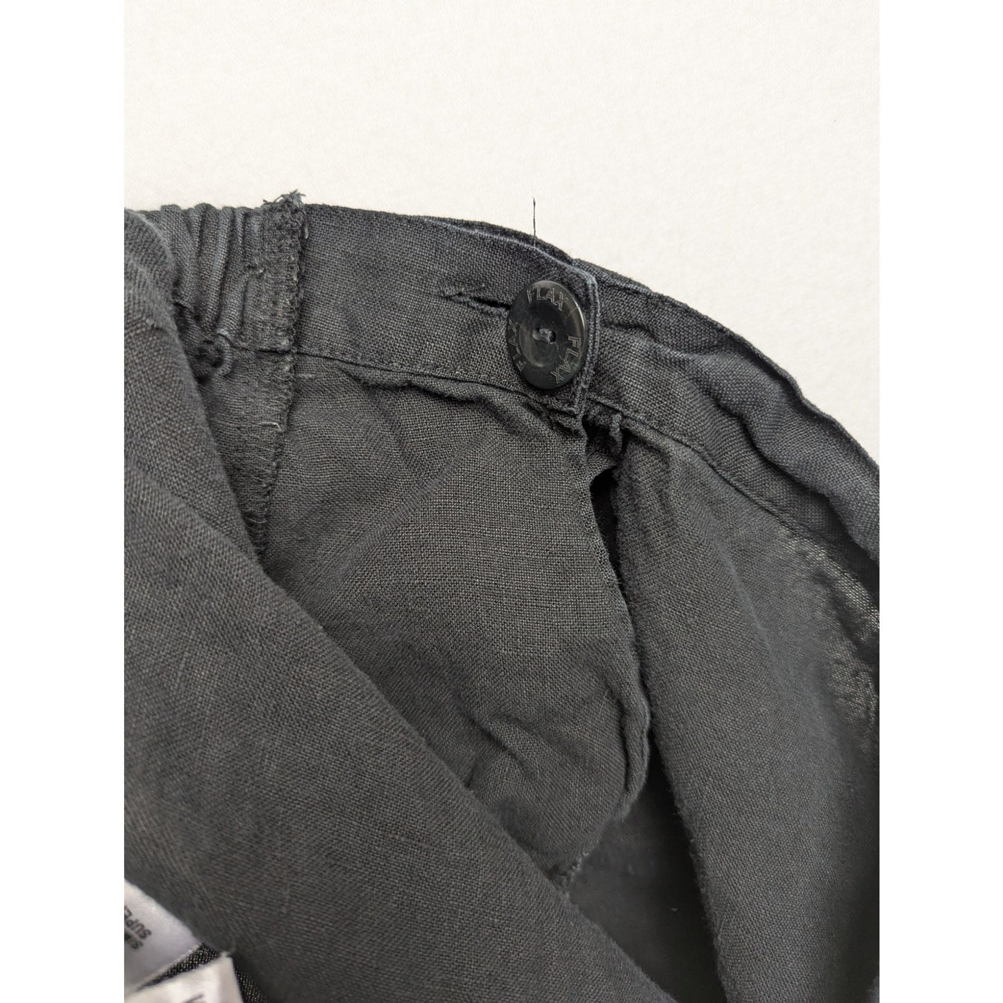 FLAX 100% Linen Pants Medium Black Relaxed Fit Elastic Waist Casual Minimalist