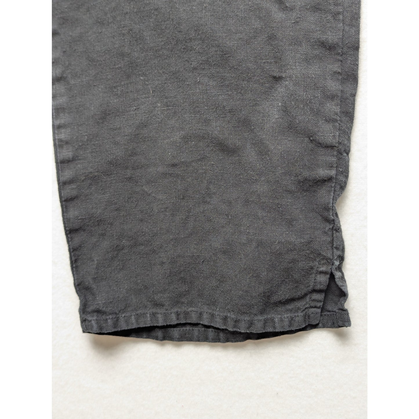 FLAX 100% Linen Pants Medium Black Relaxed Fit Elastic Waist Casual Minimalist