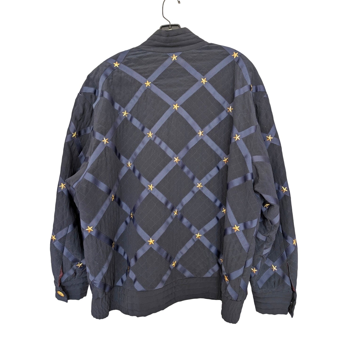 Vintage Peter Nygard Navy Silk Bomber with Ribbon and Gold Accents