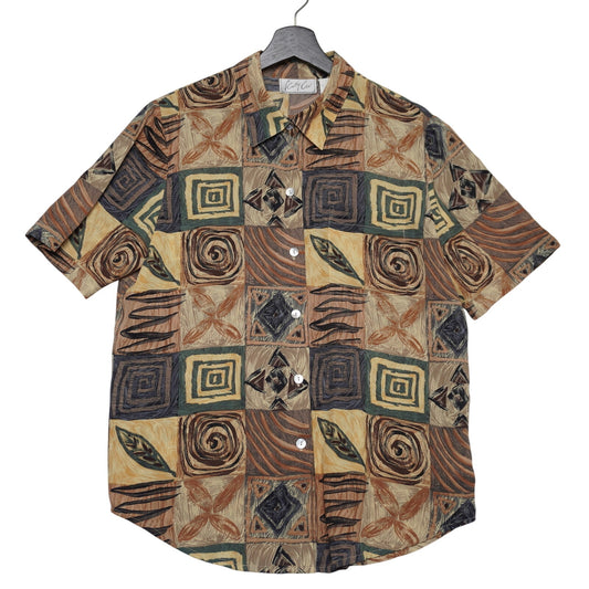 Vintage Kathy Che Abstract Print Button-Up Shirt – Tribal Pattern Boho – Size 12