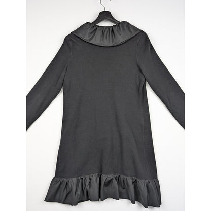 Chico's Black Label Ruffle Trim Long Duster Cardigan Jacket Size 2 Black