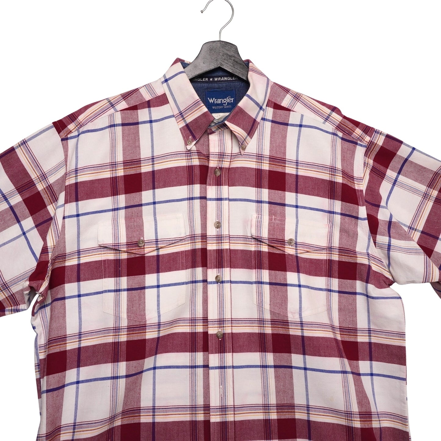 Vintage Wrangler Red and Blue Plaid Short Sleeve Western Shirt XL