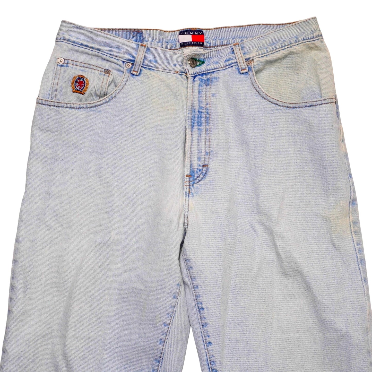 Vintage Tommy Hilfiger Jeans Men's 34x34 Light Wash Denim Crest Logo Classic Fit