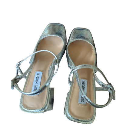 Steve Madden Silver Metallic Double Strap Block Heel Slingback Pumps (US 8.5)
