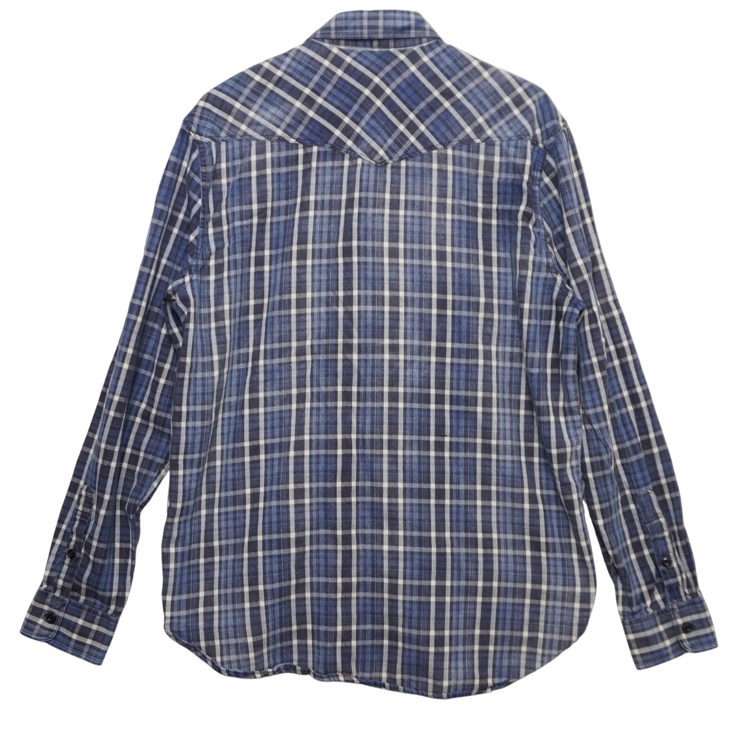 Lucky Brand True Indigo Plaid Shirt Blue White Western Classic Fit Men's Large