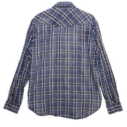 Lucky Brand True Indigo Plaid Shirt Blue White Western Classic Fit Men's Large