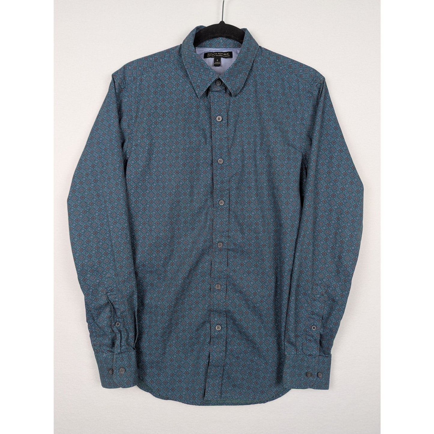 Banana Republic Green Patterned Tailored Slim Fit Shirt Size Small