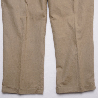 Men's Linen Blend Dress Pants Khaki Tan Pleated Cuffed Trousers Size 33
