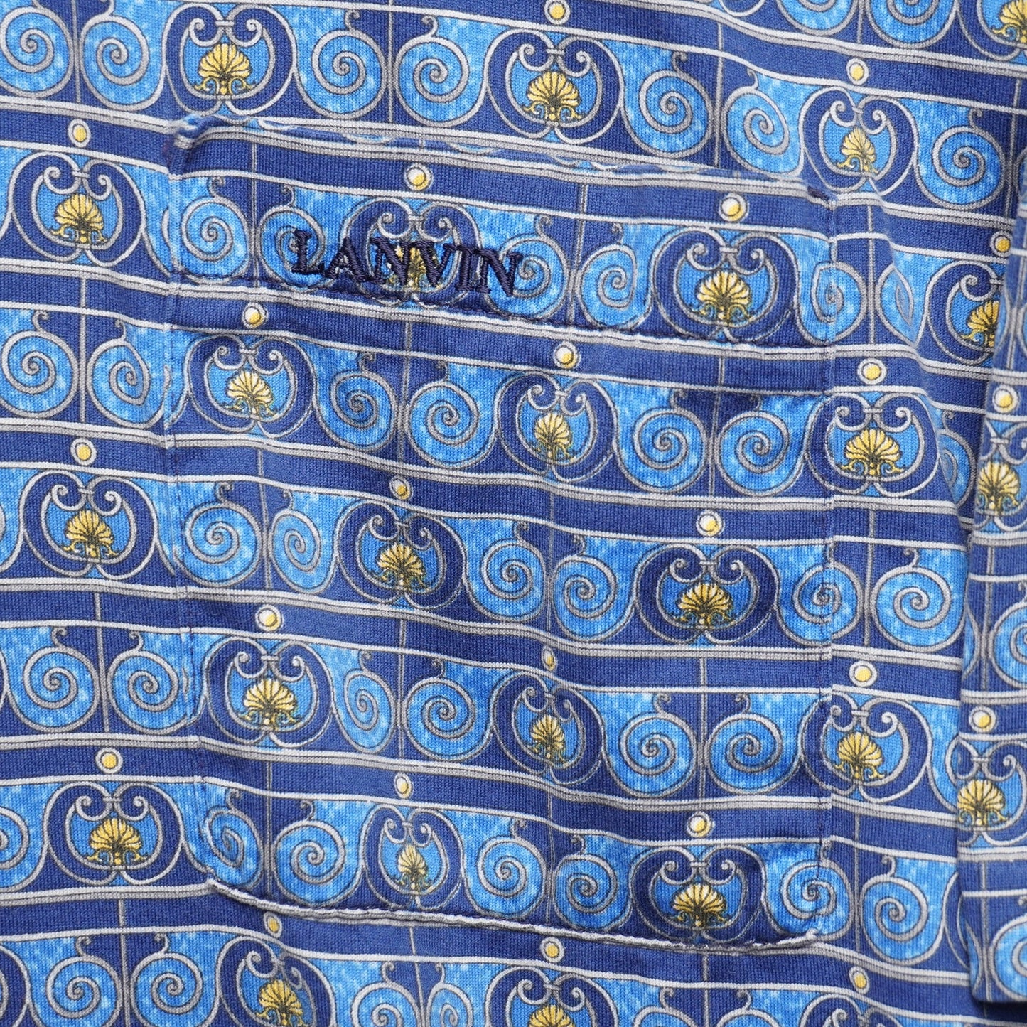 Vintage Lanvin Classique Blue Graphic Pattern Print Polo Shirt Size XL