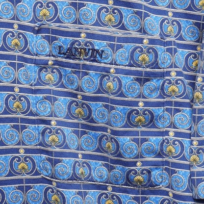 Vintage Lanvin Classique Blue Graphic Pattern Print Polo Shirt Size XL