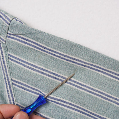 VTG Levi’s Striped Short Sleeve Button Up Shirt Green Blue Cotton Men's Medium