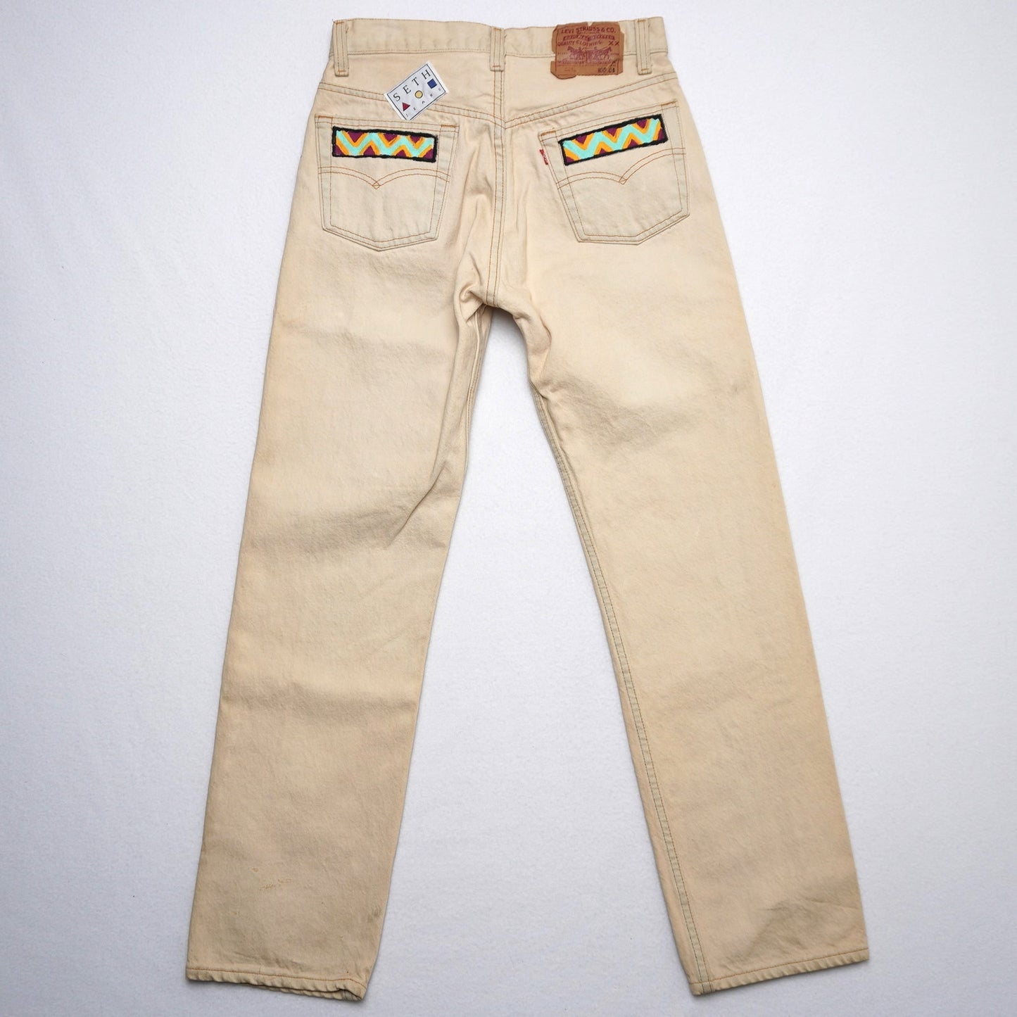 Vintage Levi’s 501 Jeans W31 L34 USA Made Painted Western Art Cactus Snake Sun