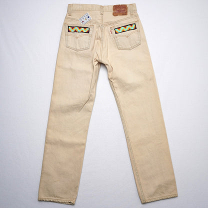 Vintage Levi’s 501 Jeans W31 L34 USA Made Painted Western Art Cactus Snake Sun