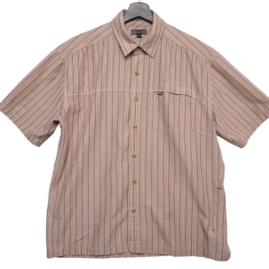 REI Shirt Mens M Stripe Pattern Short Sleeve Button Up Made in Hong Kong