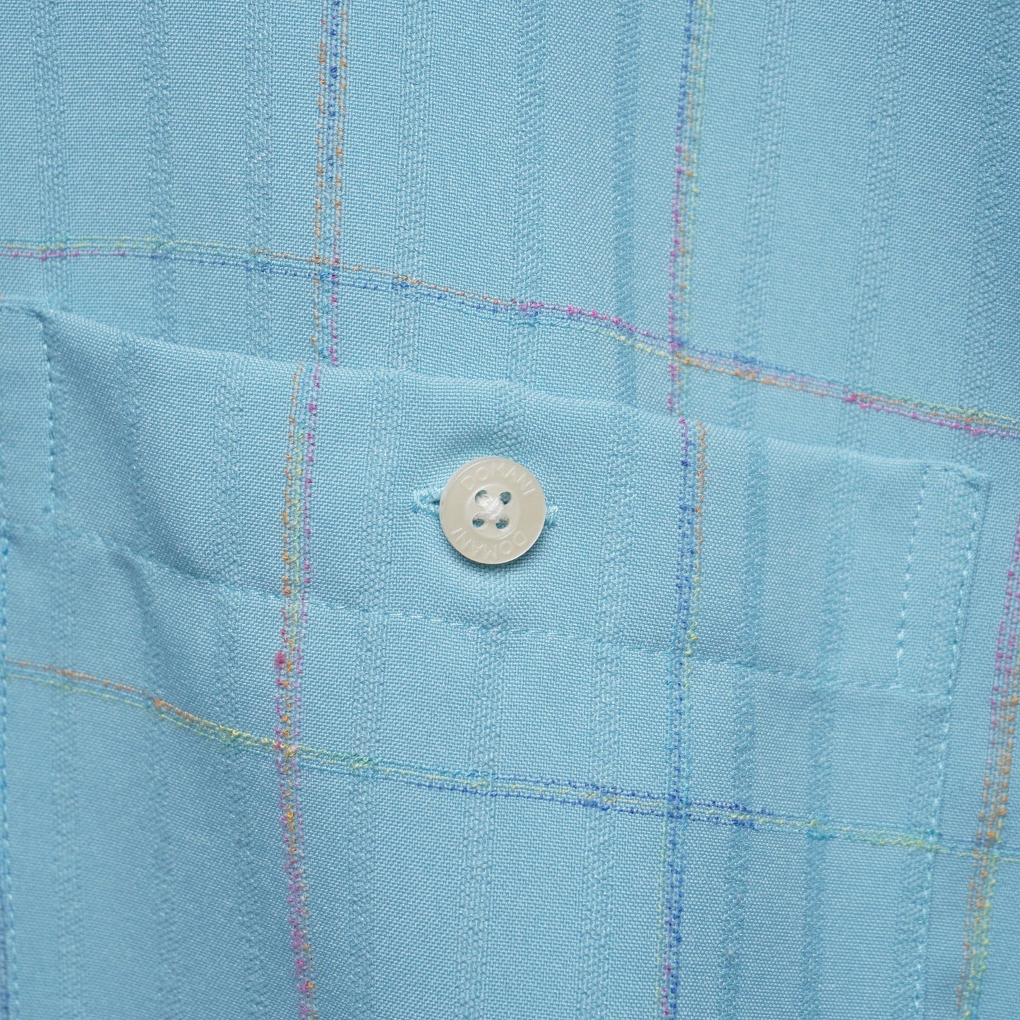 Domani Platinum Baby Blue Rainbow Thread Check Loop Collar Shirt Size M
