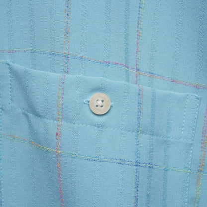 Domani Platinum Baby Blue Rainbow Thread Check Loop Collar Shirt Size M
