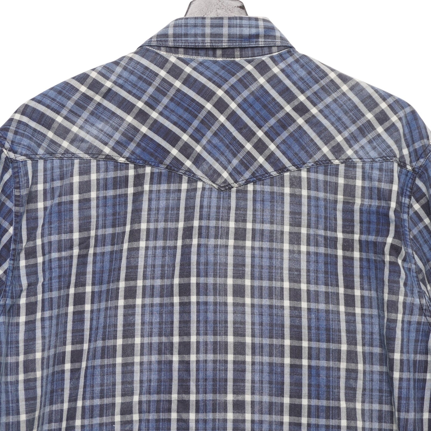 Lucky Brand True Indigo Plaid Shirt Blue White Western Classic Fit Men's Large