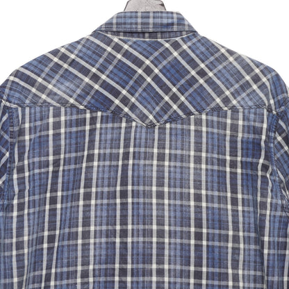 Lucky Brand True Indigo Plaid Shirt Blue White Western Classic Fit Men's Large