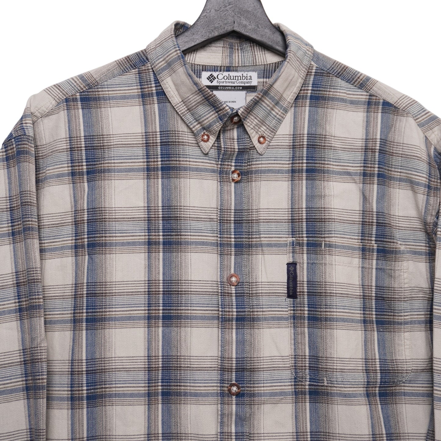 Columbia Sportswear Gray/Blue/Brown Cotton Plaid Shirt Size L
