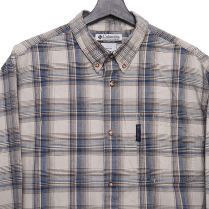 Columbia Sportswear Gray/Blue/Brown Cotton Plaid Shirt Size L