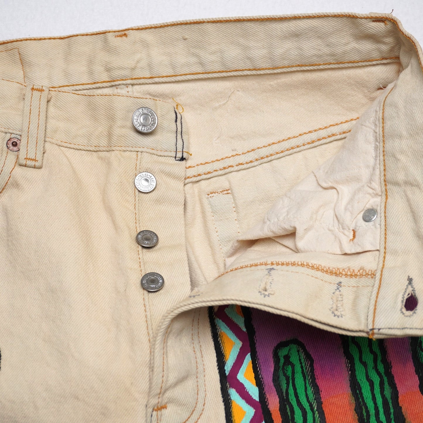 Vintage Levi’s 501 Jeans W31 L34 USA Made Painted Western Art Cactus Snake Sun