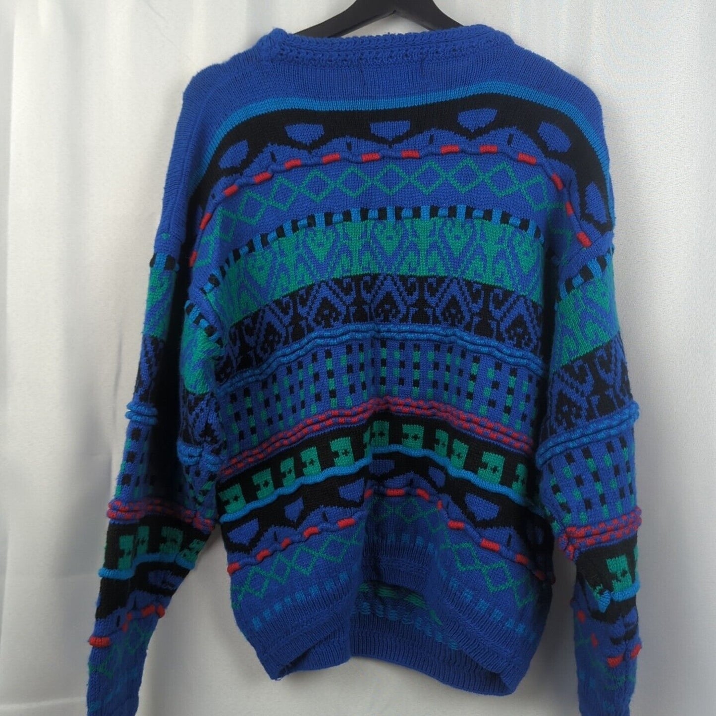 Concrete Mix Sweater Mens Size L Vintage Crew Neck Knit Pullover Blue Green Red