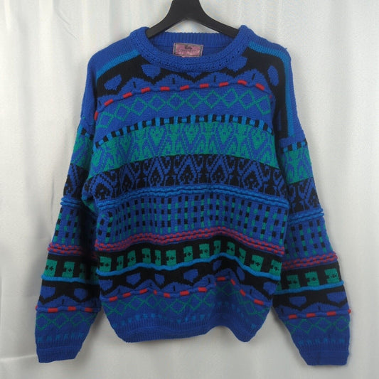 Concrete Mix Sweater Mens Size L Vintage Crew Neck Knit Pullover Blue Green Red