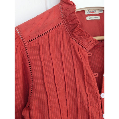 Faherty Red Organic Cotton Western Style Top Size XS