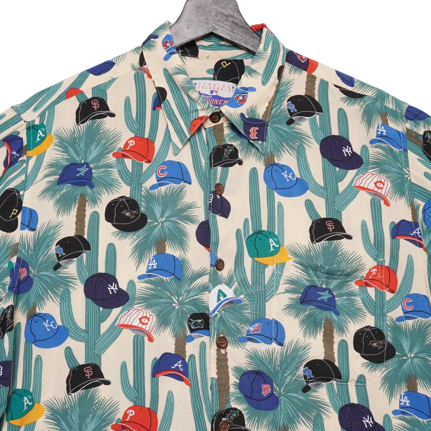 Vintage MLB Reyn Spooner Shirt M Cactus Print Baseball Cap Hawaiian Made in USA