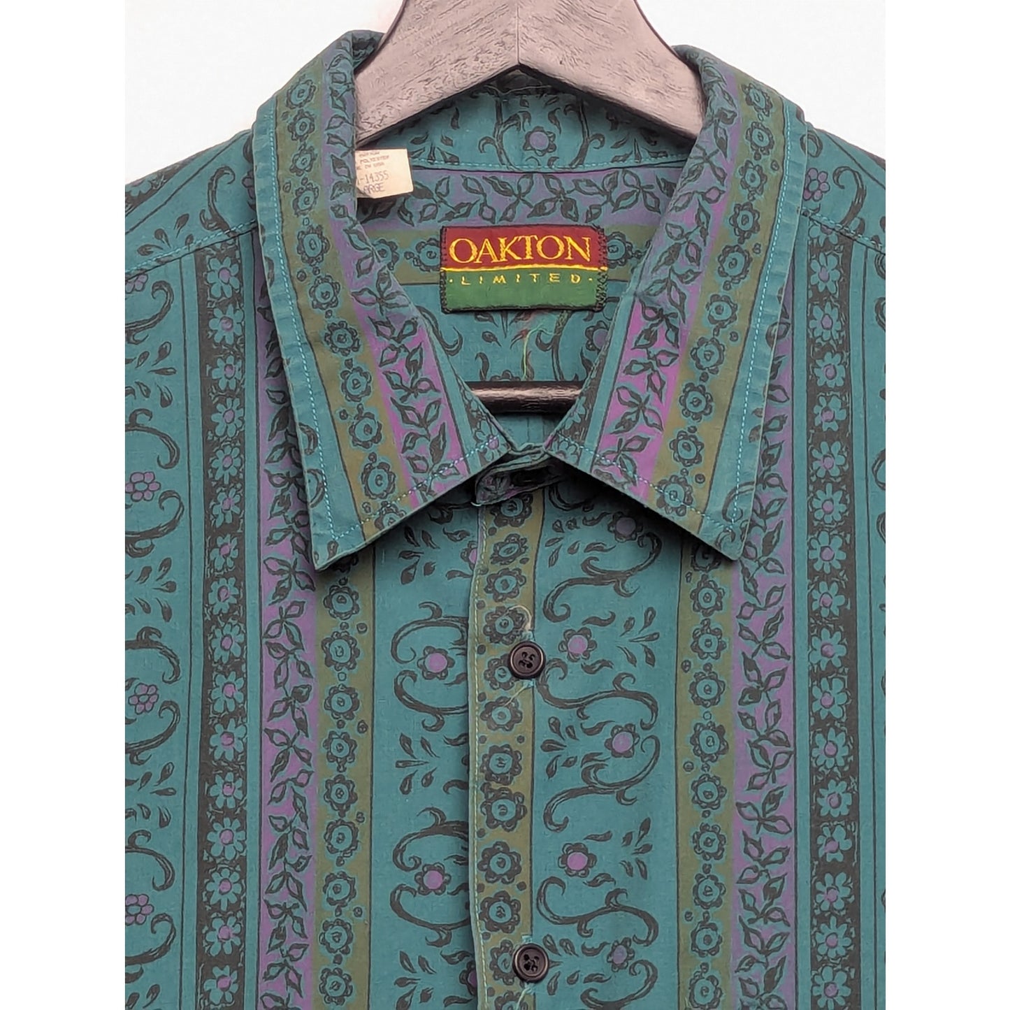 Vintage Oakton Limited Green Floral Long Sleeve Casual Shirt XL
