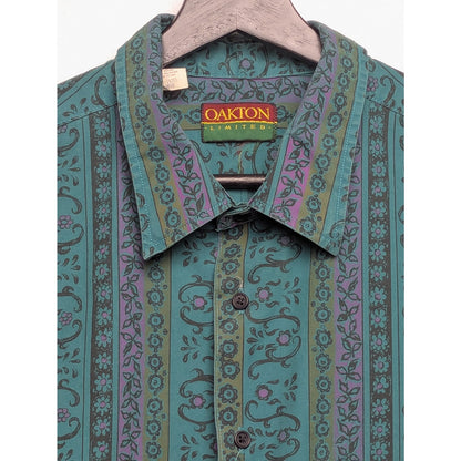 Vintage Oakton Limited Green Floral Long Sleeve Casual Shirt XL
