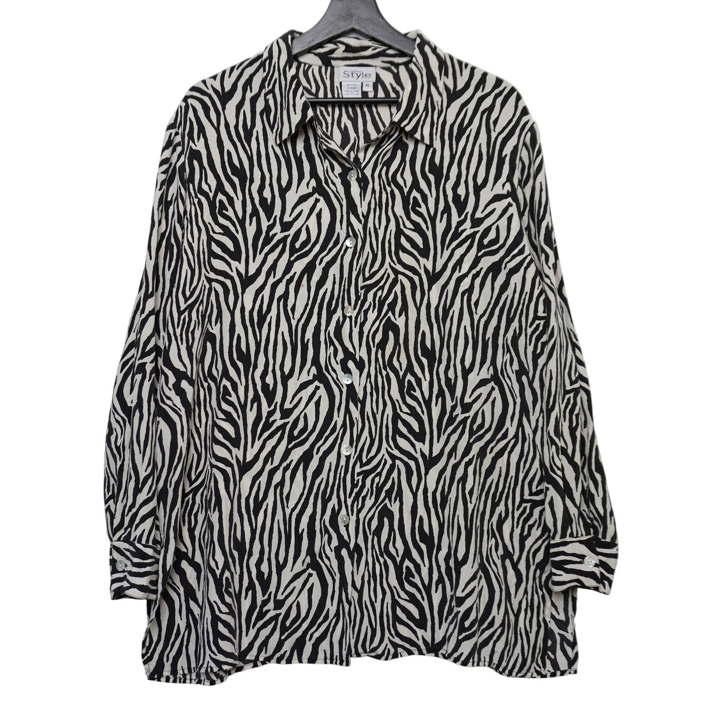 California Style Zebra Print 100% Silk Top XL