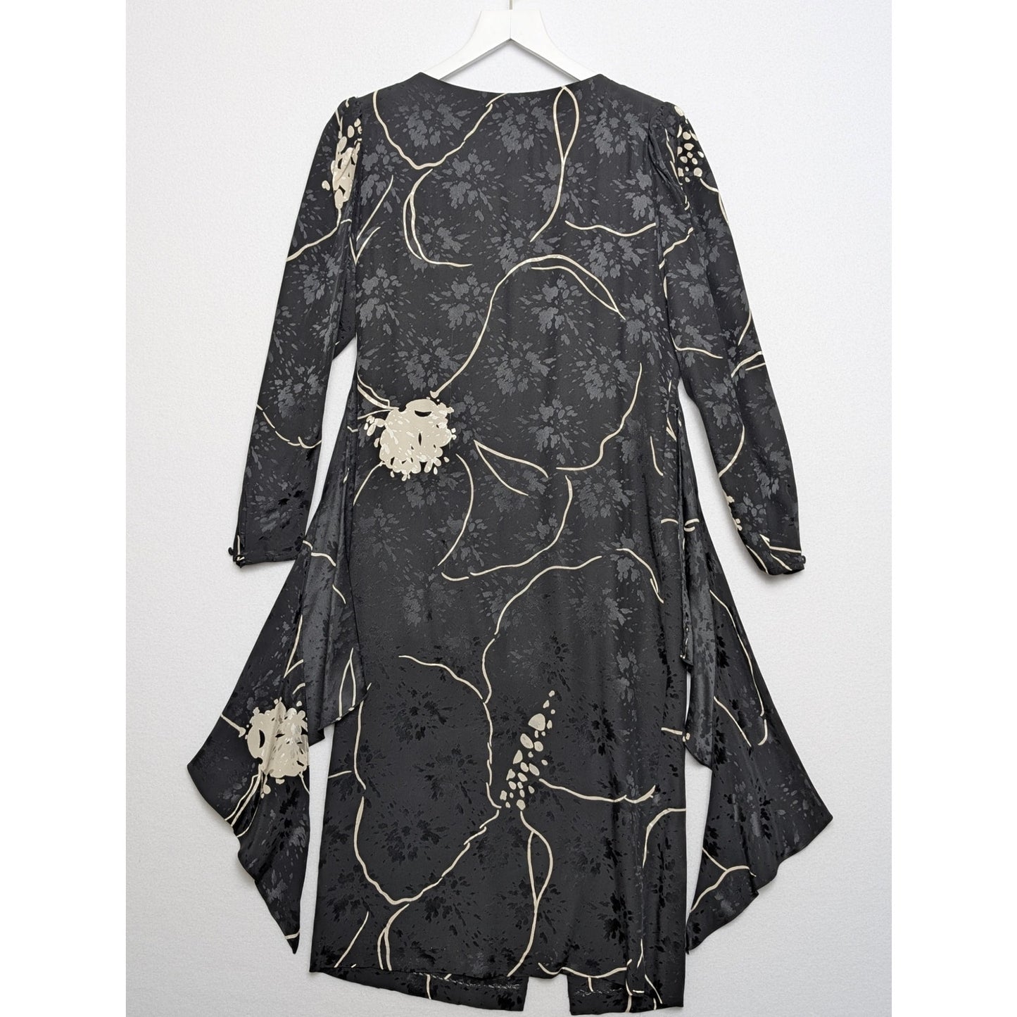Vintage Saint Romei Black Hibiscus Print 100% Silk Dress 6