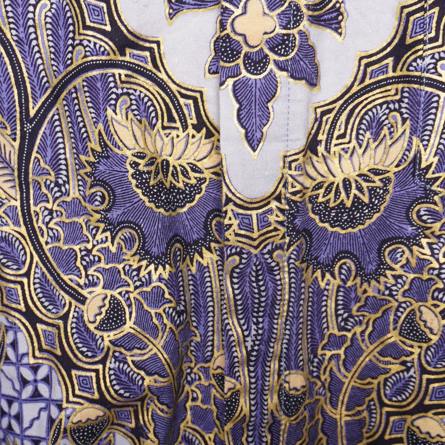 Vintage Danar Hadi Batik Blue & Gold Patterned Shirt Size Large