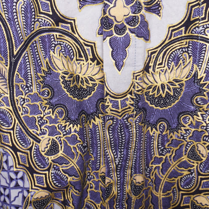 Vintage Danar Hadi Batik Blue & Gold Patterned Shirt Size Large