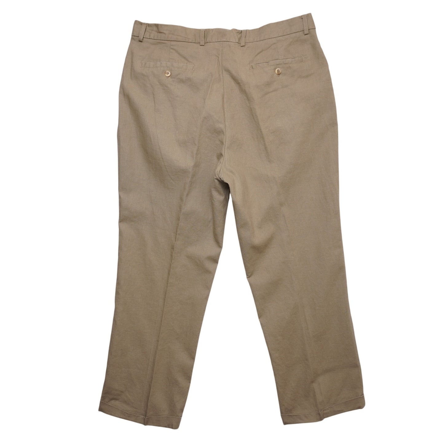 Men's Linen Blend Dress Pants Khaki Tan Pleated Cuffed Trousers Size 33
