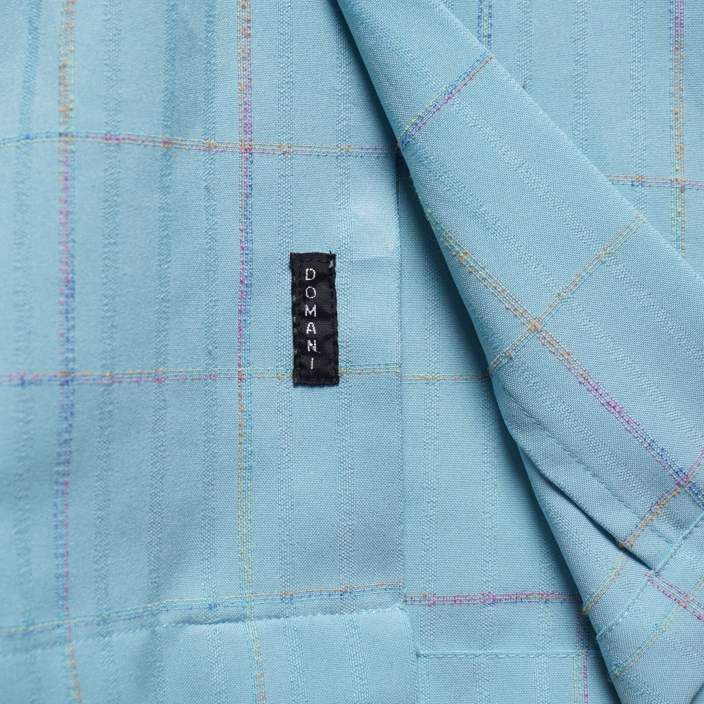 Domani Platinum Baby Blue Rainbow Thread Check Loop Collar Shirt Size M