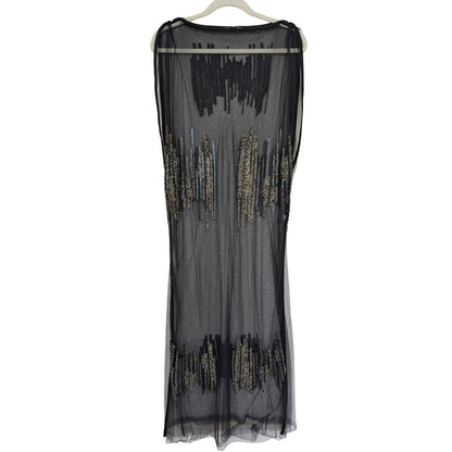 Maiyet Black Sheer Beaded Embellished Overlay Evening Dress - Size 36 (US 4)