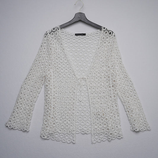 Apparel Love White Crochet Lace Cardigan Women's Medium | 100% Cotton Knit Boho